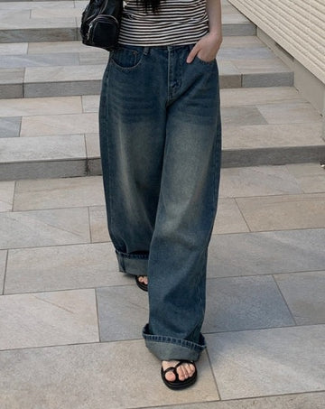 Corey washing denim wide pants